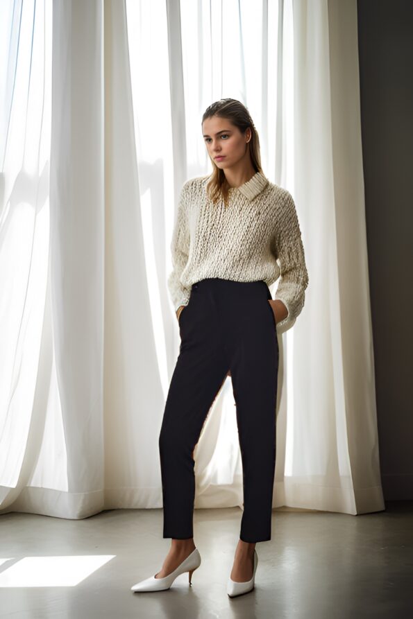 Siyah-Mor Bel Detaylı Pantolon ST090W20887001